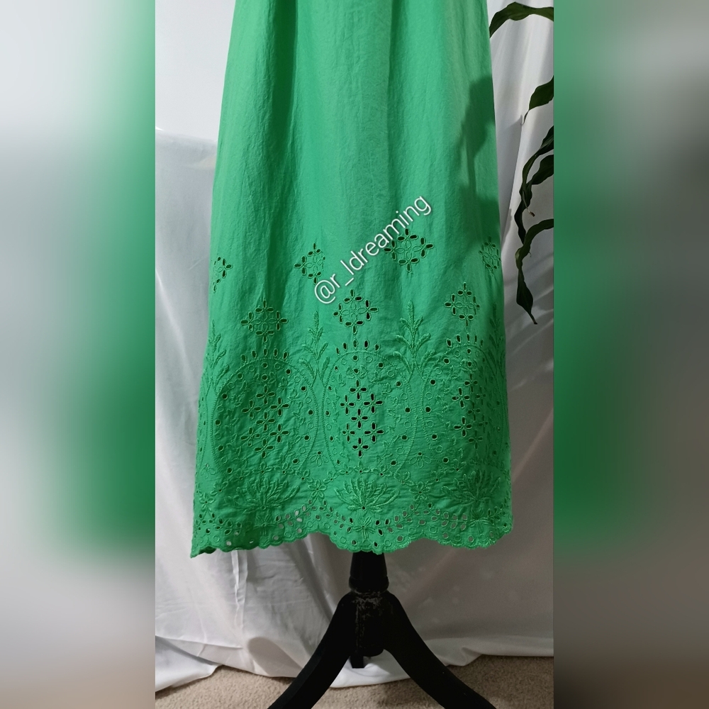 NWT Loft Green Eyelet Midi Dress with Smocked Bodice Size Medium - Picture 5 of 8